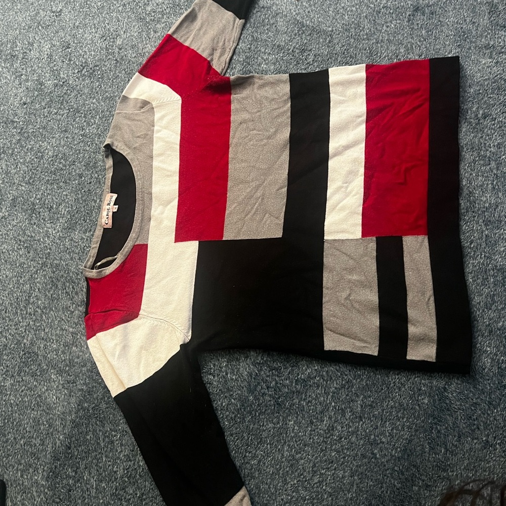 Carol Rose Colorblock Sweater - Red, Black, Gray, Cream